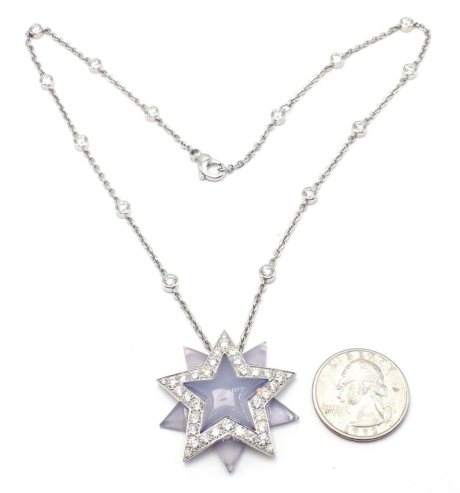 Women's or Men's Vintage Tiffany & Co. Diamond Blue Chalcedony Platinum Star Pendant Necklace For Sale