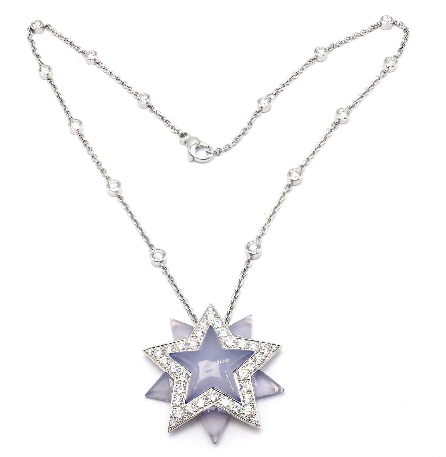 Vintage Tiffany & Co. Diamond Blue Chalcedony Platinum Star Pendant Necklace For Sale 1