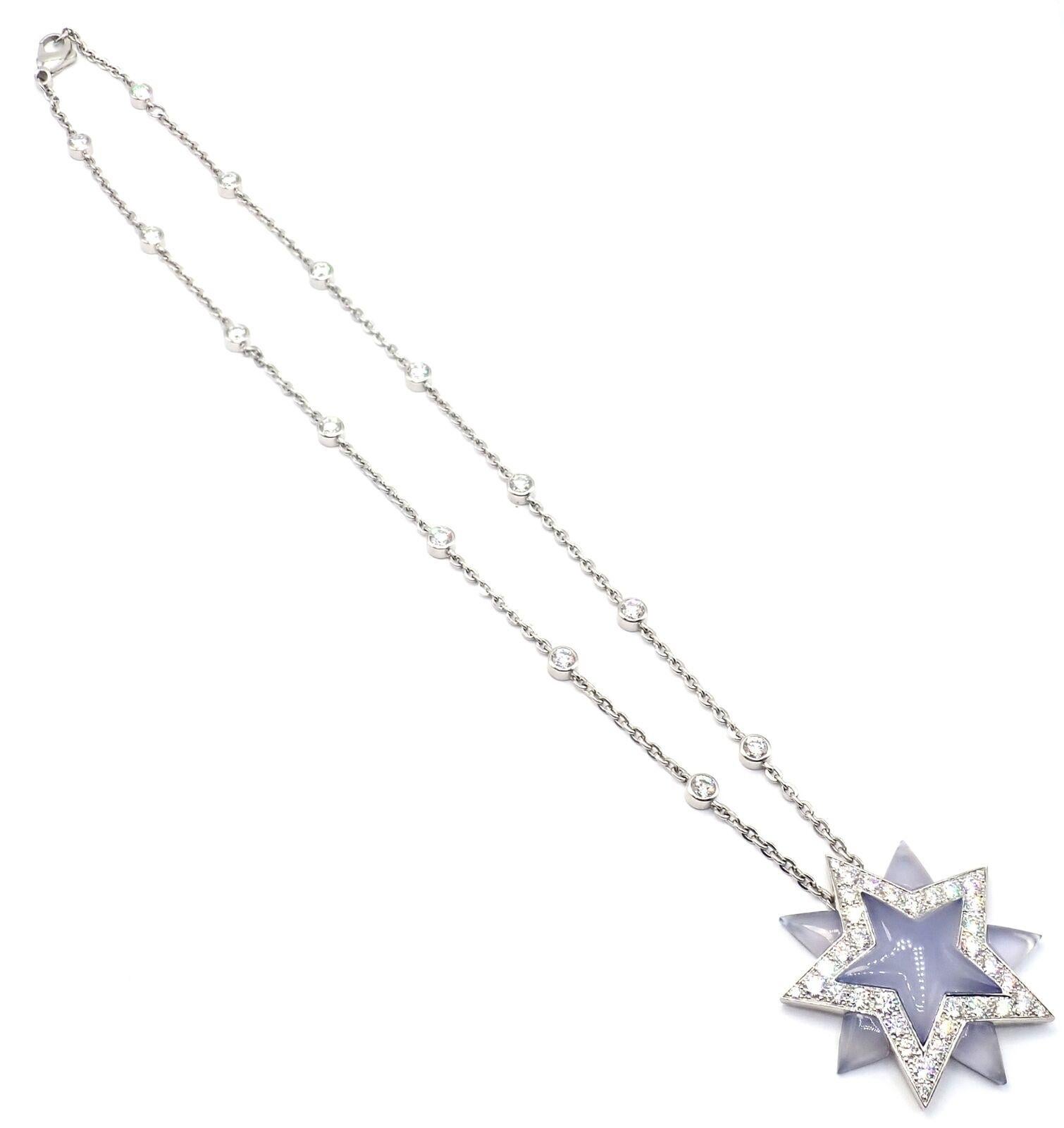 Vintage Tiffany & Co. Diamond Blue Chalcedony Platinum Star Pendant Necklace For Sale 2