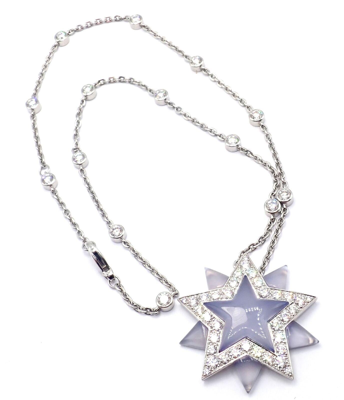 Vintage Tiffany & Co. Diamond Blue Chalcedony Platinum Star Pendant Necklace For Sale 3