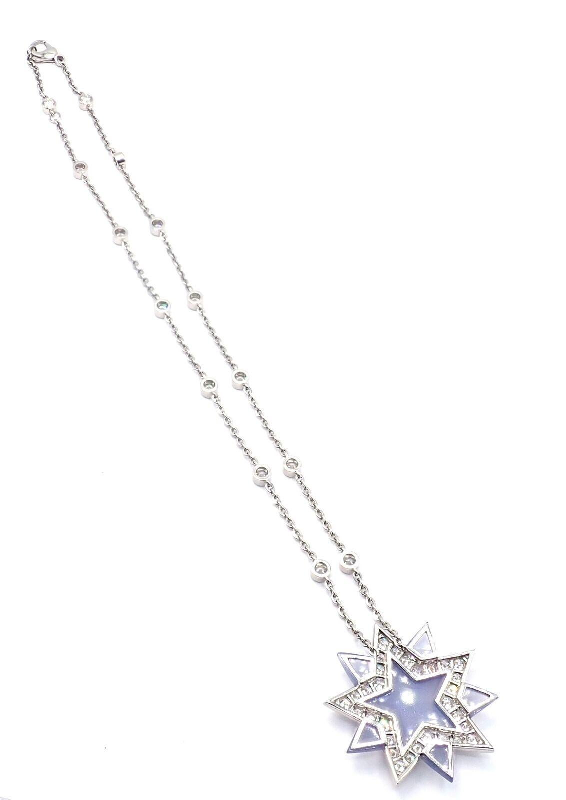 Vintage Tiffany & Co. Diamond Blue Chalcedony Platinum Star Pendant Necklace For Sale 4