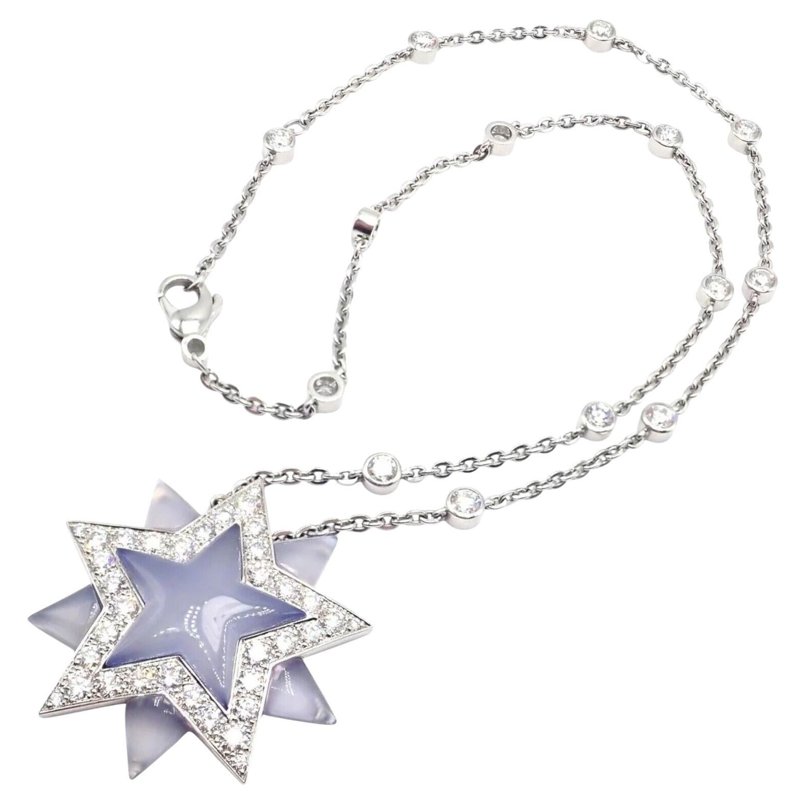 Vintage Tiffany & Co. Diamond Blue Chalcedony Platinum Star Pendant Necklace
