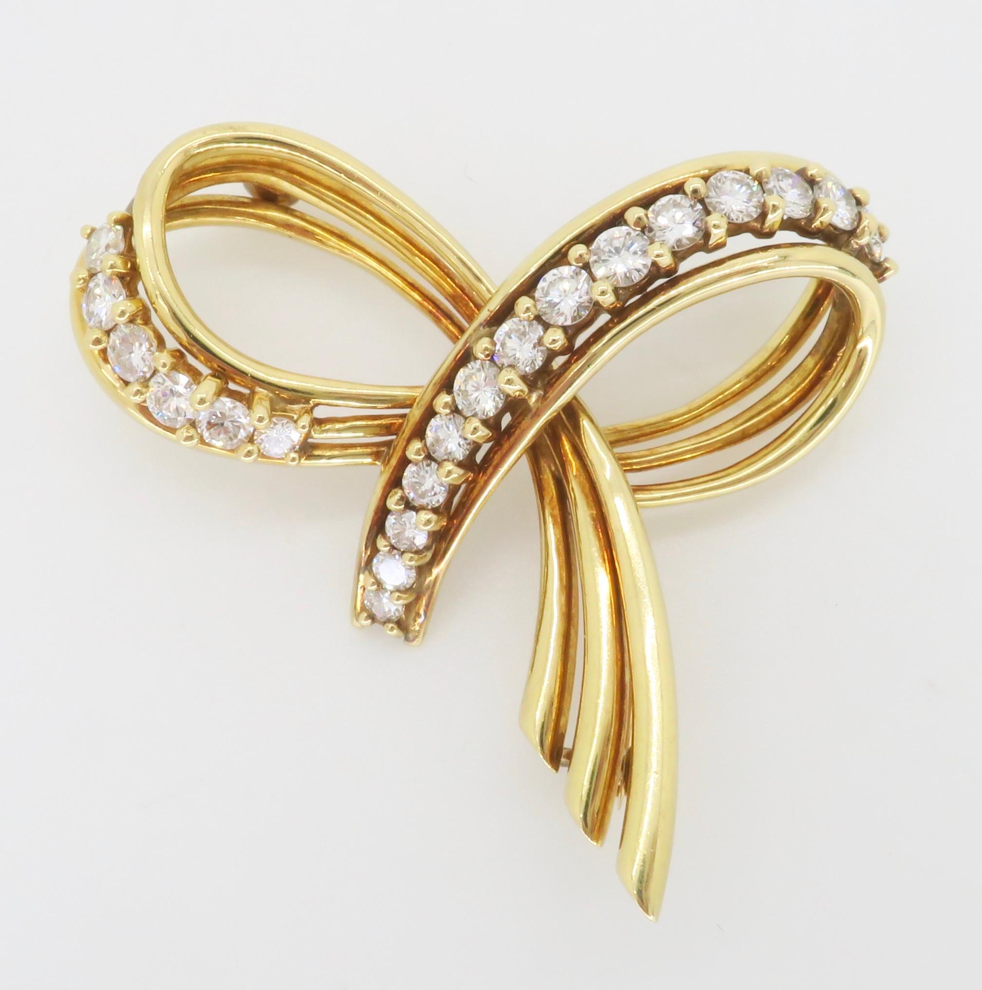 Vintage Tiffany & Co. Diamond Bow Brooch in 18k Yellow Gold  For Sale 2