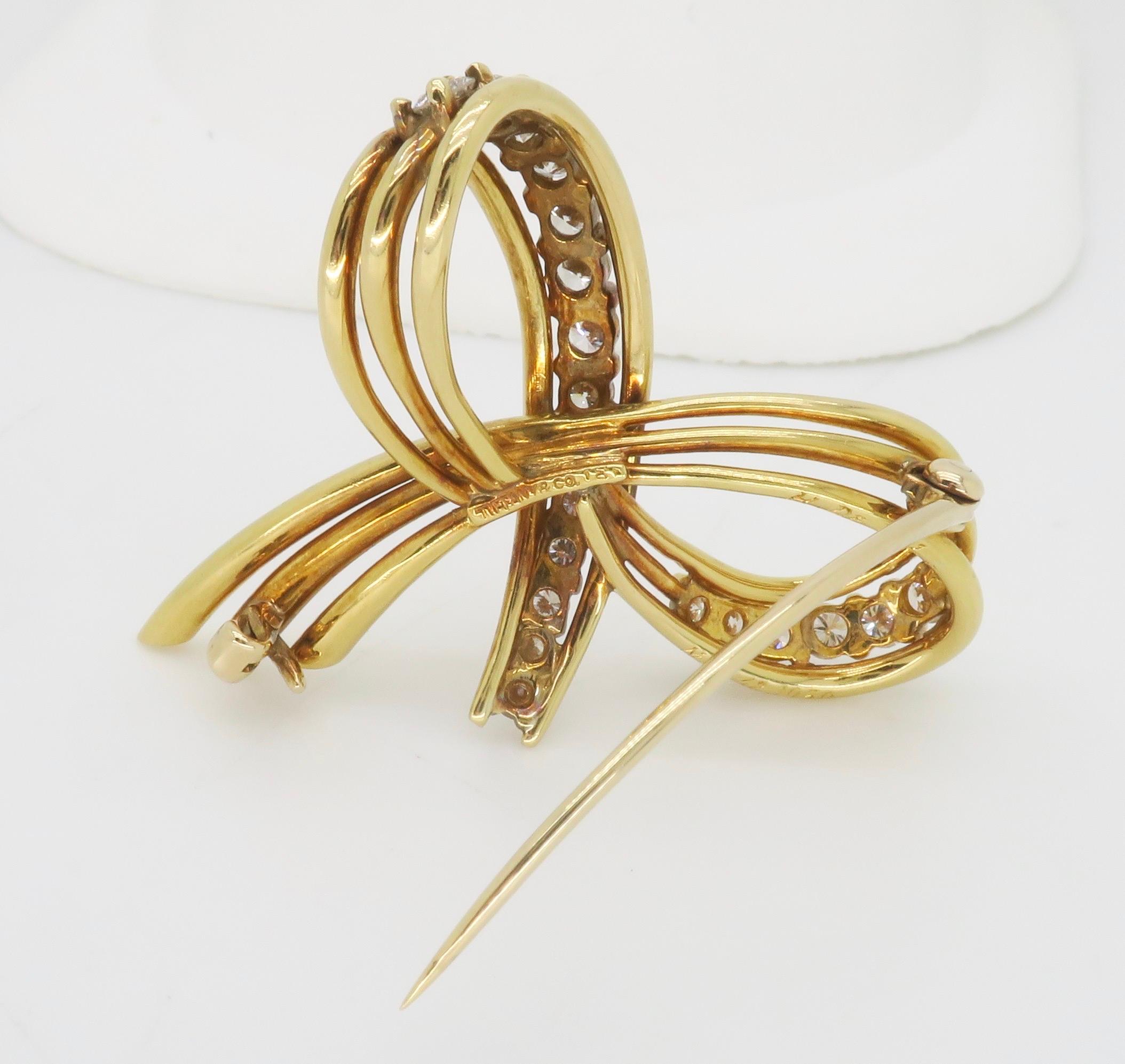 Vintage Tiffany & Co. Diamond Bow Brooch in 18k Yellow Gold  3