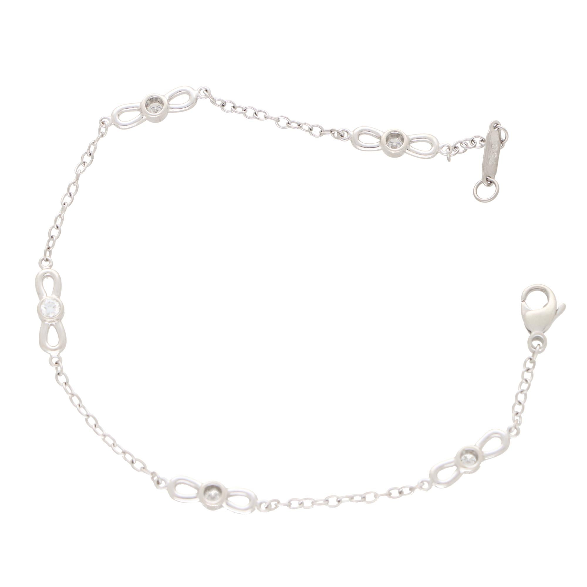 Modern Vintage Tiffany & Co. Diamond Bow Chain Bracelet in 18k White Gold For Sale