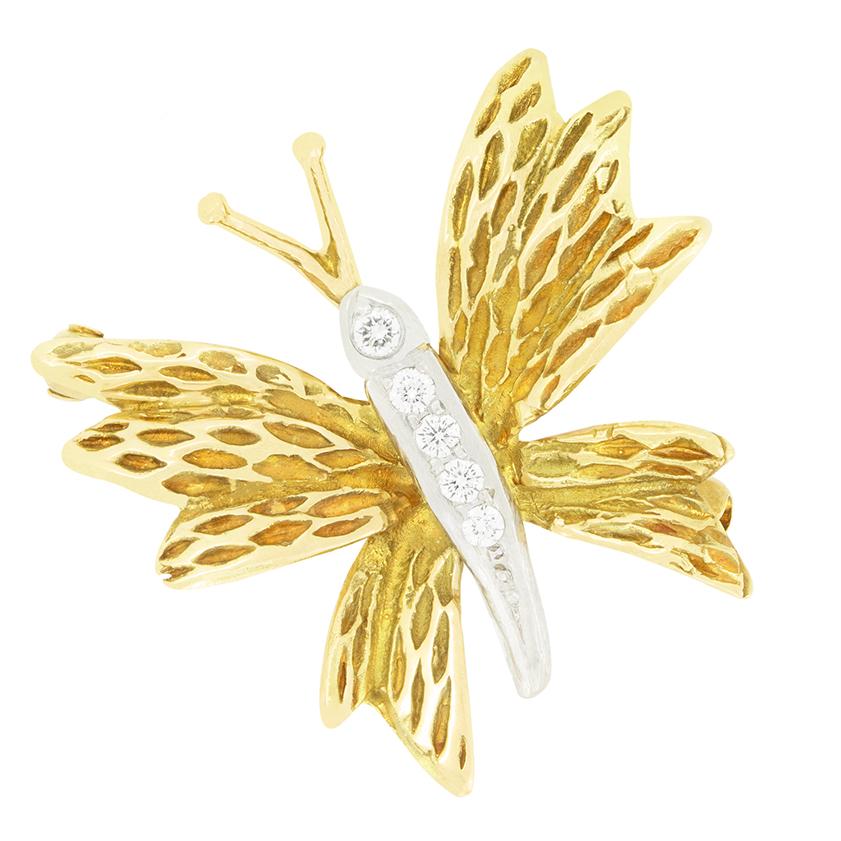 Modern Vintage Tiffany & Co. Diamond Butterfly Brooch, c.1980s For Sale