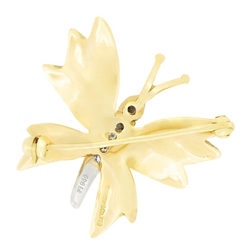 Round Cut Vintage Tiffany & Co. Diamond Butterfly Brooch, c.1980s For Sale