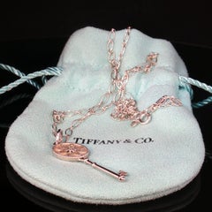 Vintage Tiffany & Co Diamond Daisy Key Pendant Chain Necklace 925 18" + Pouch