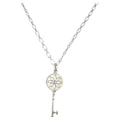 Vintage Tiffany & Co Diamond Daisy Key Pendant Chain Necklace 925 18" + Pouch