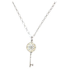 Vintage Tiffany & Co Diamond Daisy Key Pendant Chain Necklace 925 18" + Pouch