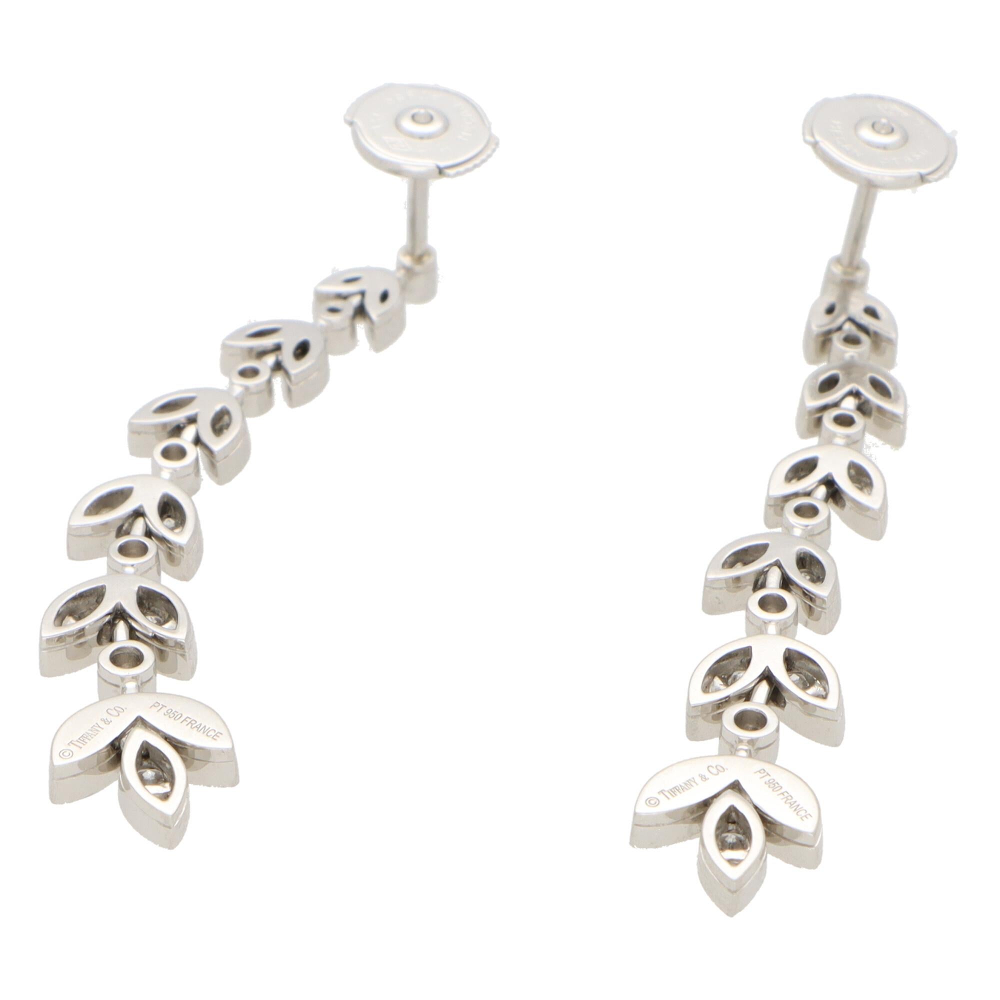 Modern Vintage Tiffany & Co. Diamond Drop ‘Wisteria’ Earrings Set in Platinum