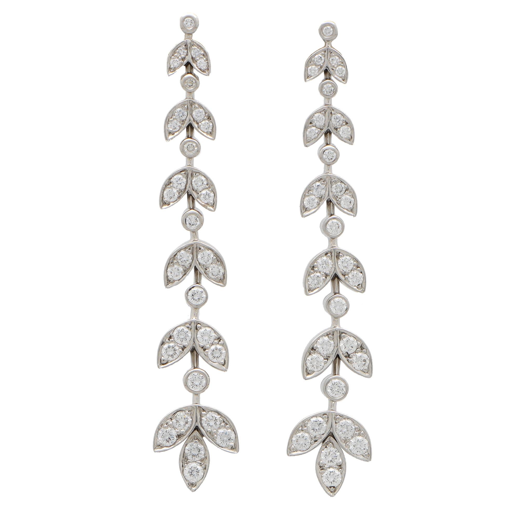Round Cut Vintage Tiffany & Co. Diamond Drop ‘Wisteria’ Earrings Set in Platinum