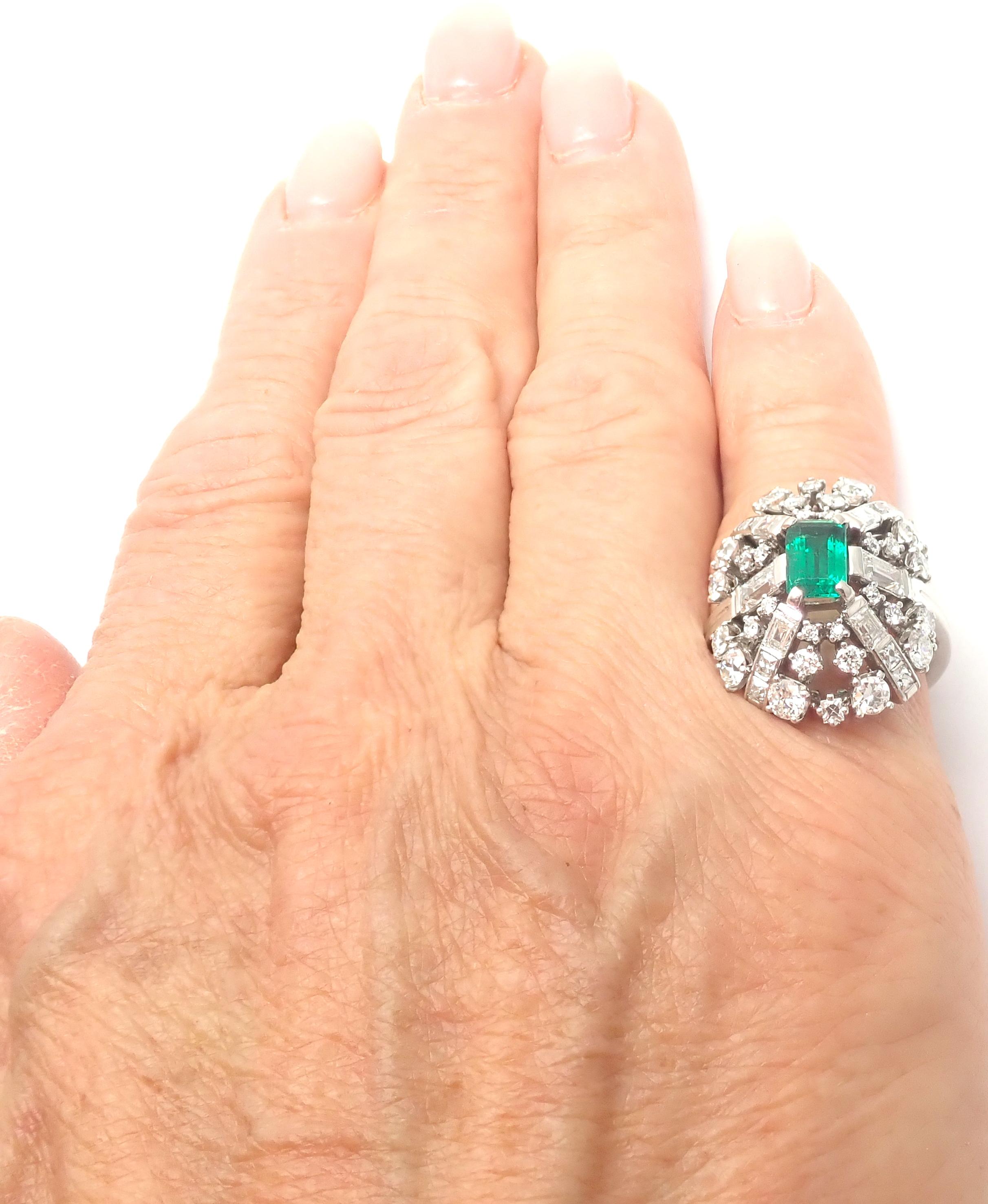 Vintage Tiffany & Co Diamond Emerald Platinum Cocktail Ring 4