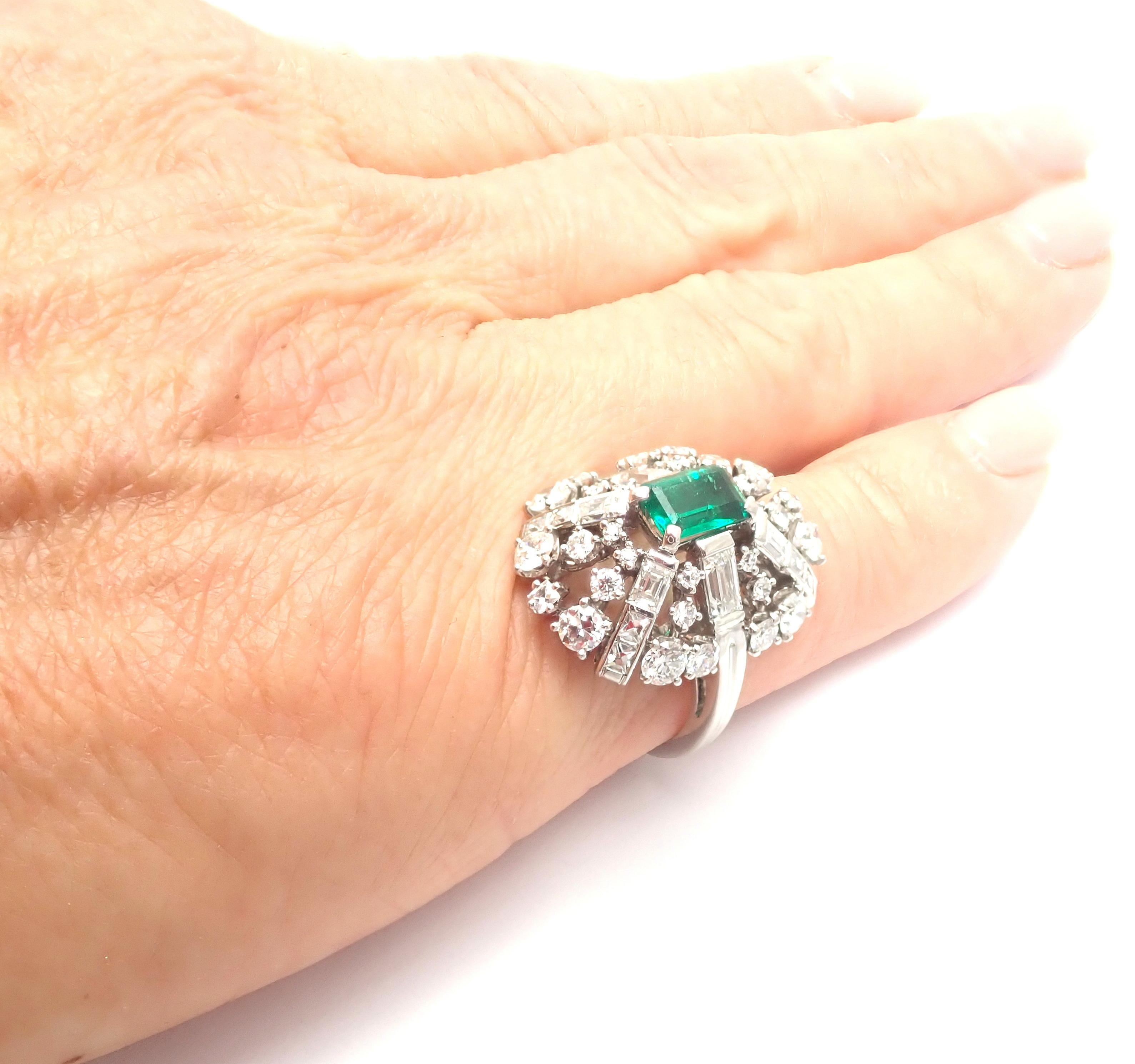 Vintage Tiffany & Co Diamond Emerald Platinum Cocktail Ring 5