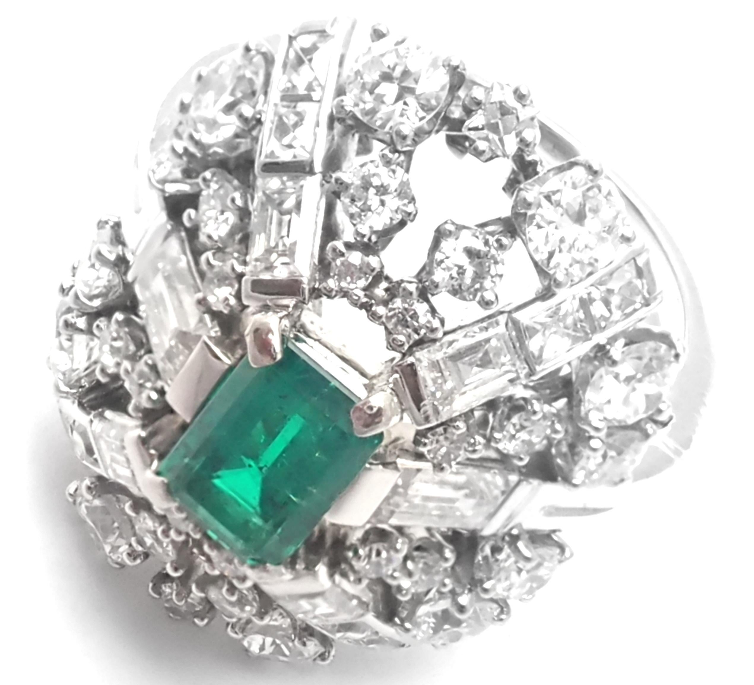 Women's or Men's Vintage Tiffany & Co Diamond Emerald Platinum Cocktail Ring
