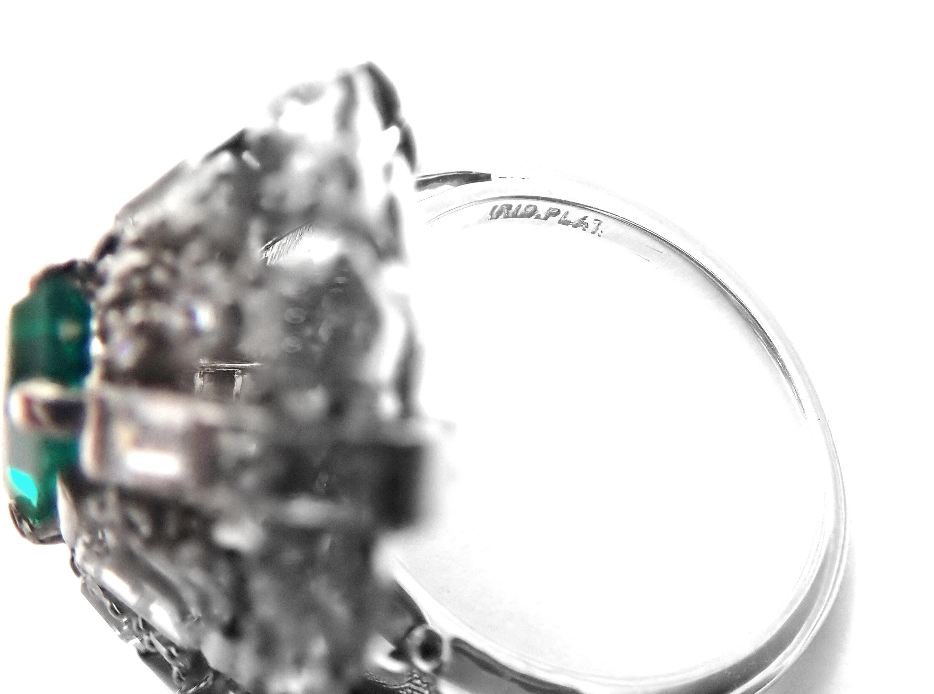 Vintage Tiffany & Co Diamond Emerald Platinum Cocktail Ring 1