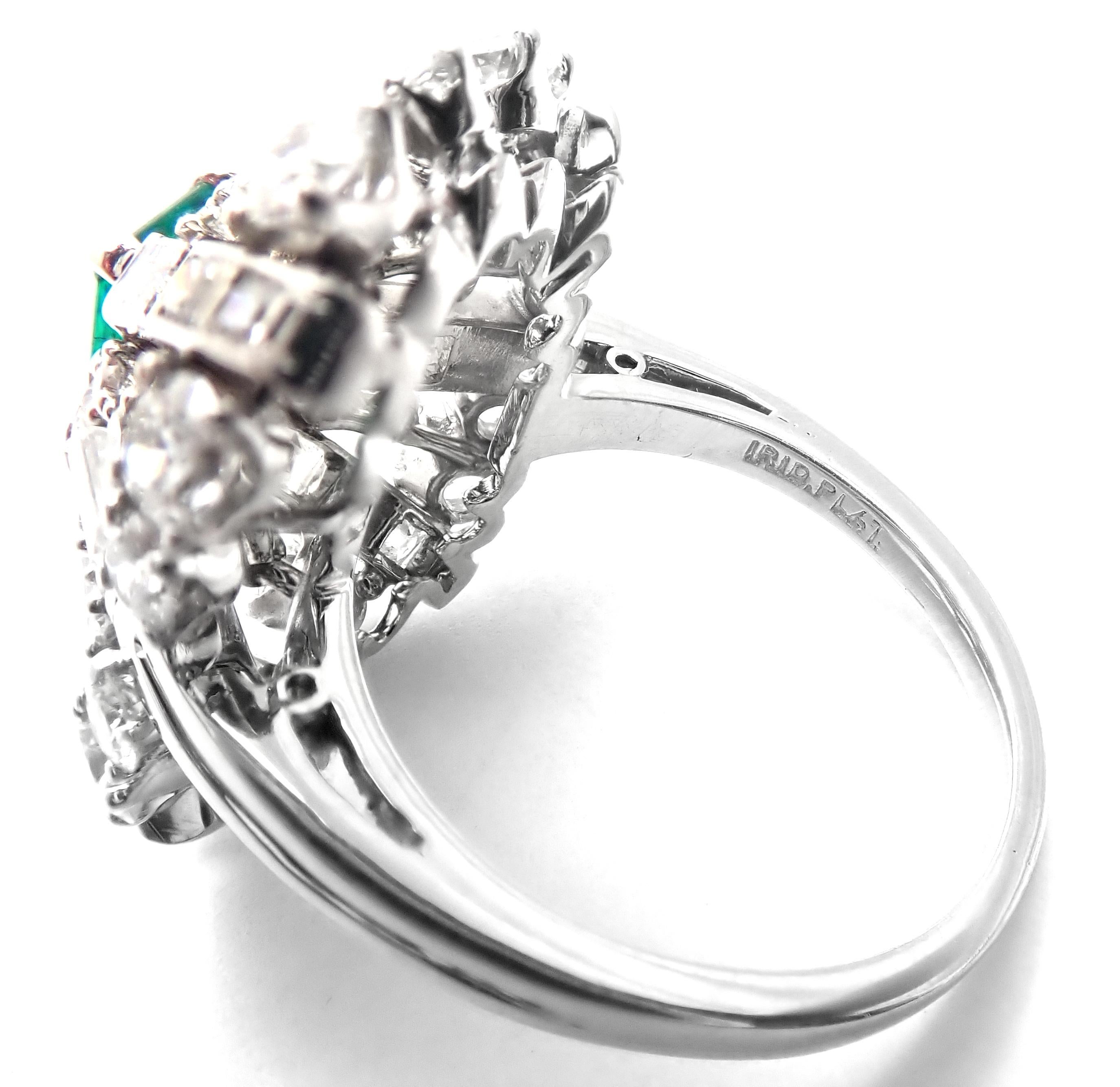 Vintage Tiffany & Co Diamond Emerald Platinum Cocktail Ring 2