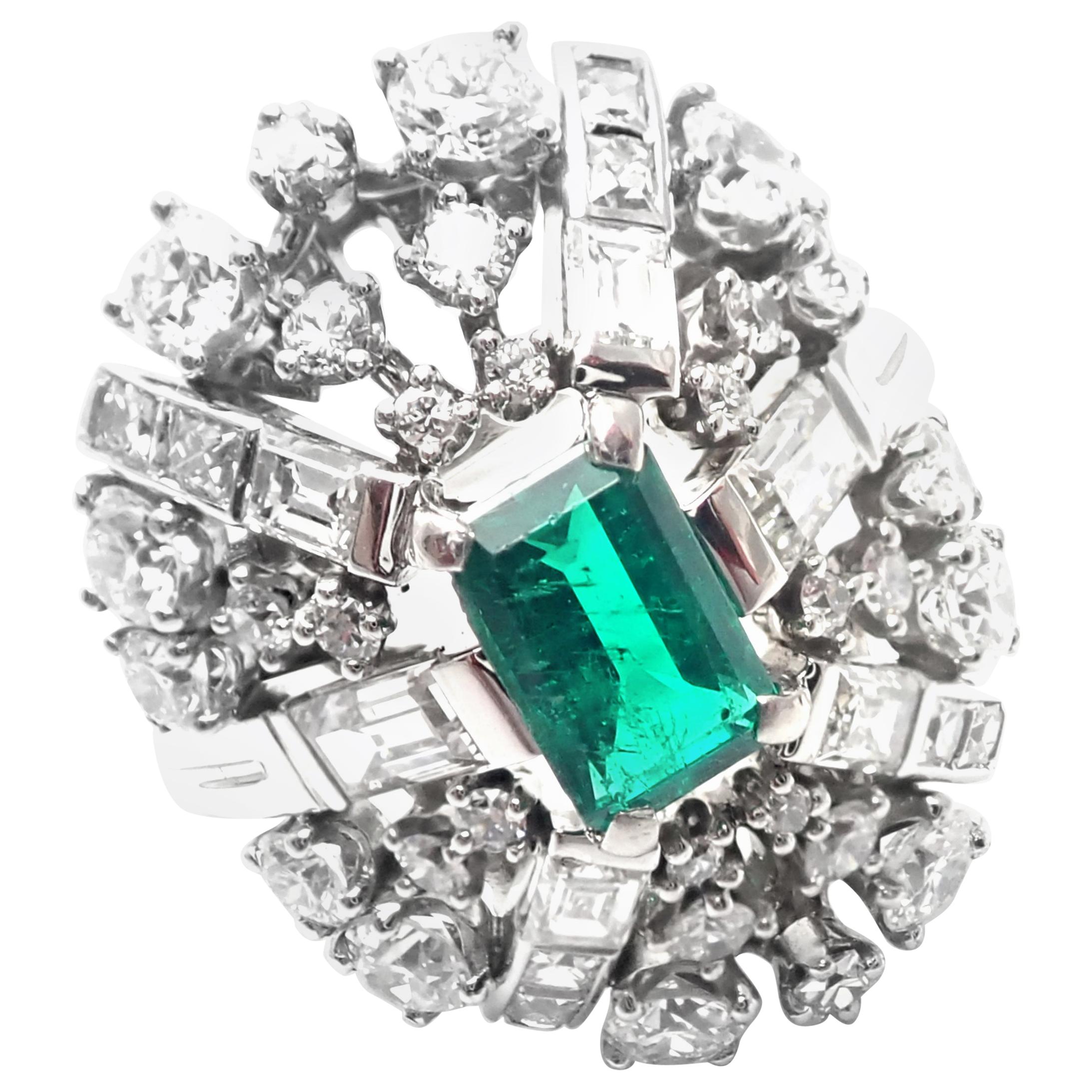 Vintage Tiffany & Co Diamond Emerald Platinum Cocktail Ring