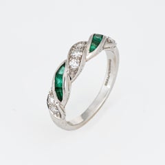 Vintage Tiffany & Co Diamond Emerald Ring Braided Sz 5.75 Platinum Band Jewelry