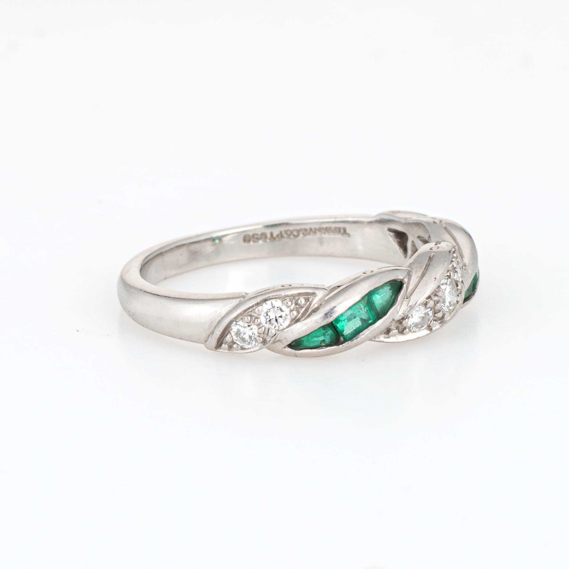 Modern Vintage Tiffany & Co Diamond Emerald Ring Braided Sz 5.75 Platinum Band Jewelry