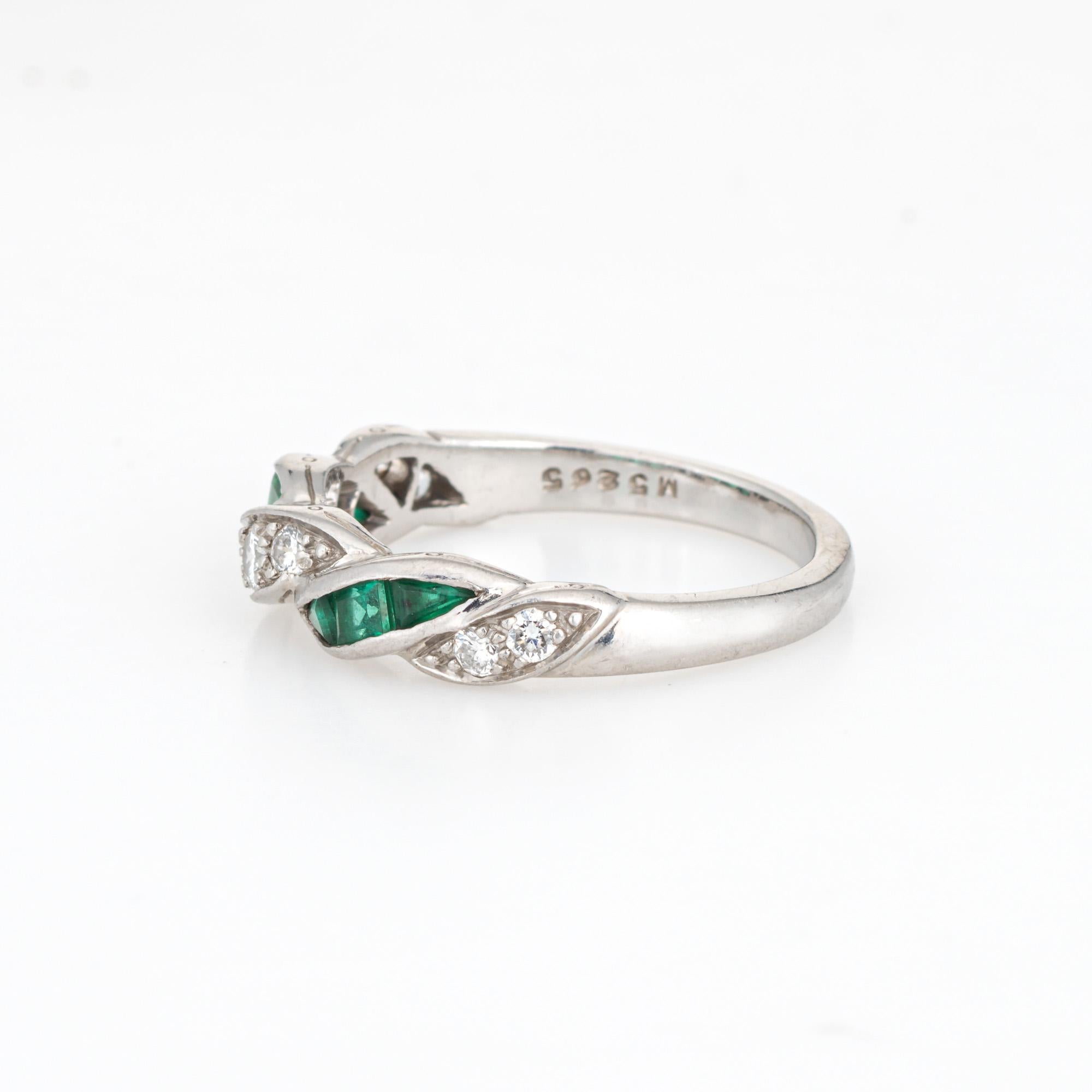 Round Cut Vintage Tiffany & Co Diamond Emerald Ring Braided Sz 5.75 Platinum Band Jewelry
