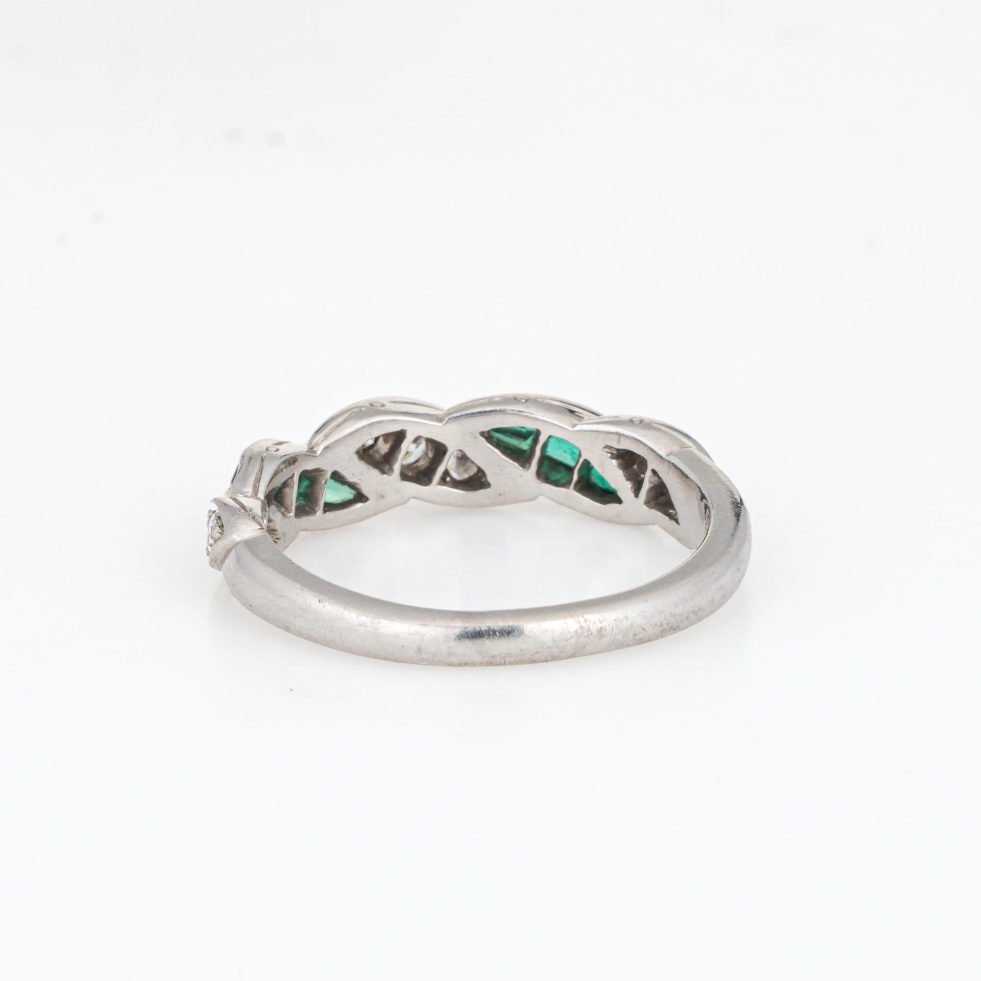 Vintage Tiffany & Co Diamond Emerald Ring Braided Sz 5.75 Platinum Band Jewelry In Good Condition In Torrance, CA
