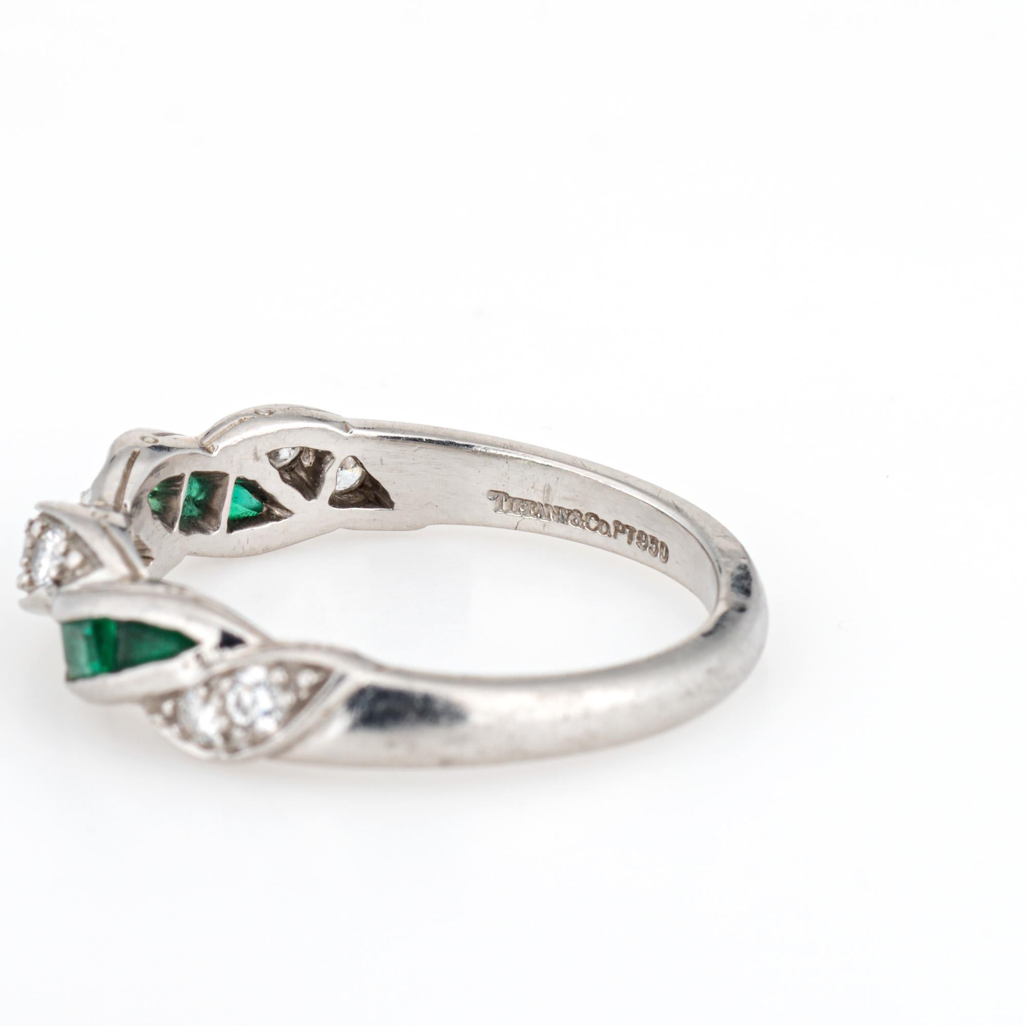Vintage Tiffany & Co Diamond Emerald Ring Braided Sz 5.75 Platinum Band Jewelry 1