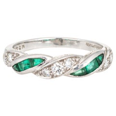 Vintage Tiffany & Co Diamond Emerald Ring Braided Sz 5.75 Platinum Band Jewelry