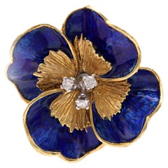 Retro Tiffany & Co. Diamond Enamel 18k Yellow Gold Pansy Brooch