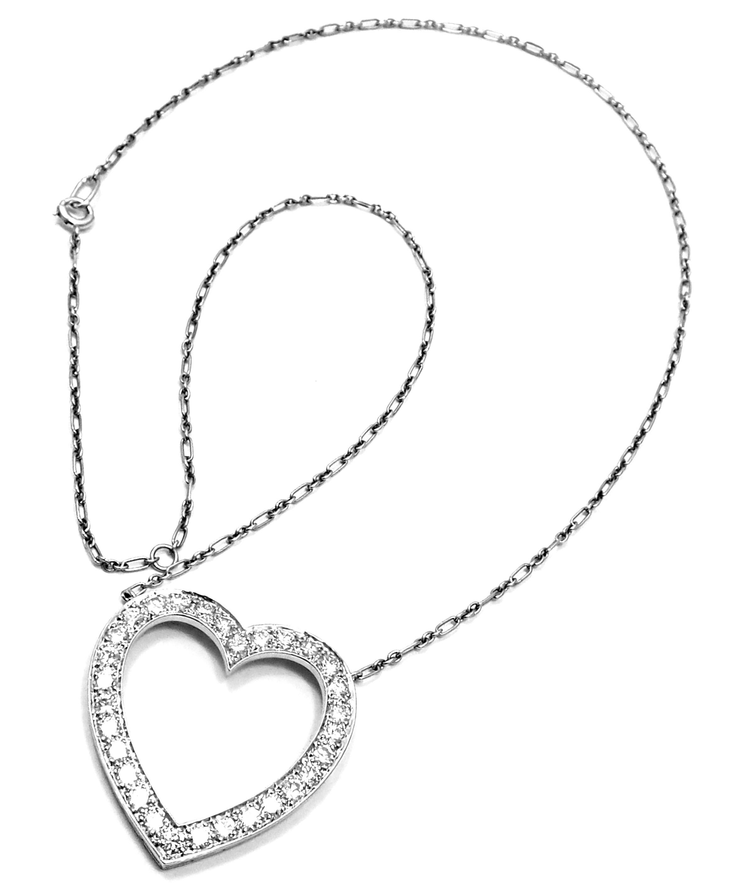 Palladium Diamond Large Heart Necklace by Tiffany & Co.
With 30 Round brilliant cut diamonds VS1 clarity, G color total weight approx. 3.5ct
Details:
Length: 19.5