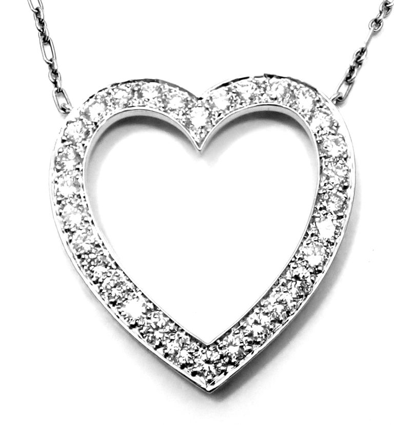 Vintage Tiffany and Co. Diamond Extra Large Heart Palladium Necklace at