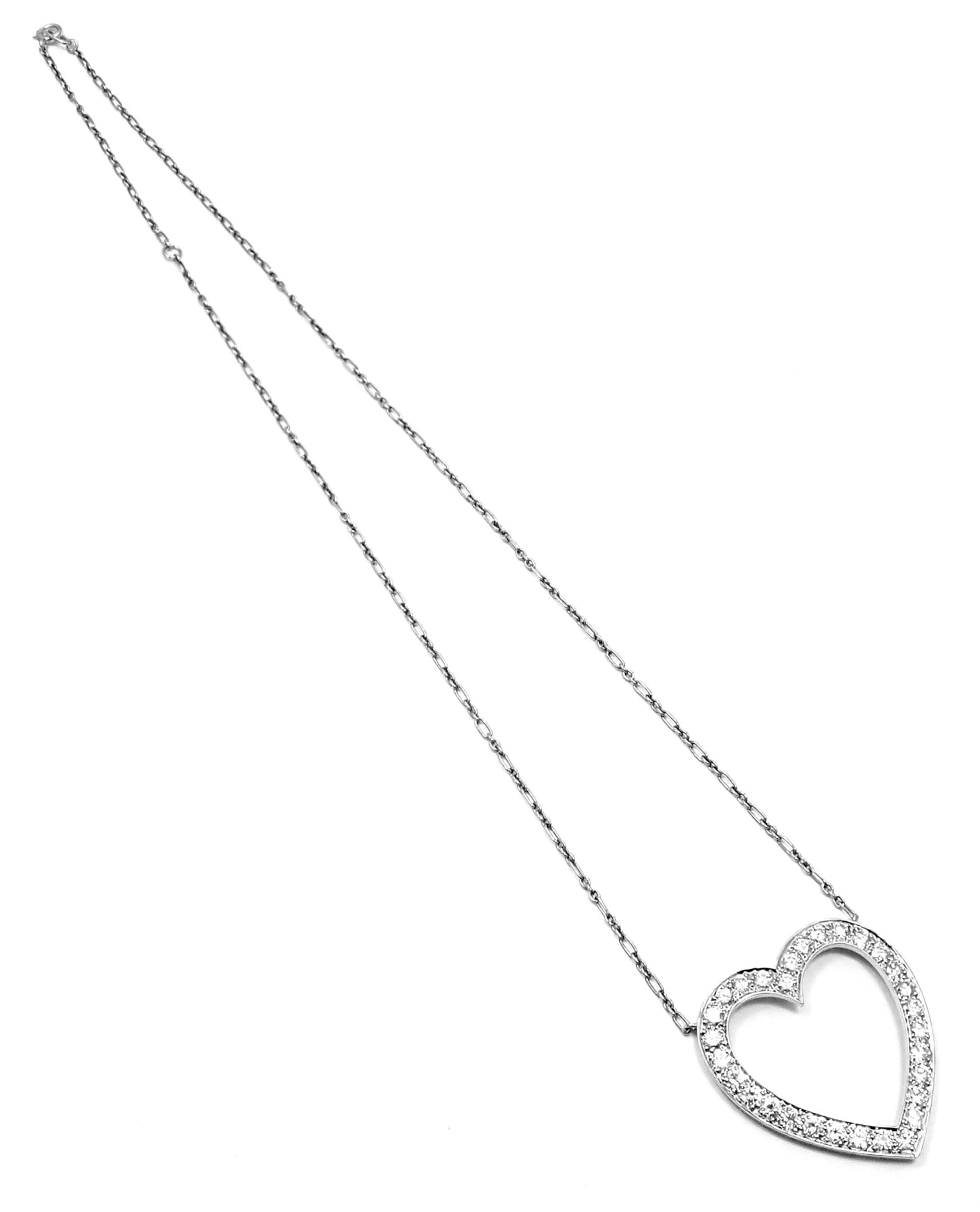 Vintage Tiffany & Co. Diamond Extra Large Heart Palladium Necklace In Excellent Condition In Southampton, PA