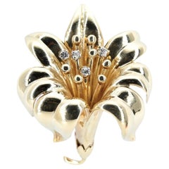 Vintage Tiffany & Co Diamond Flower Brooch in 18K Yellow Gold