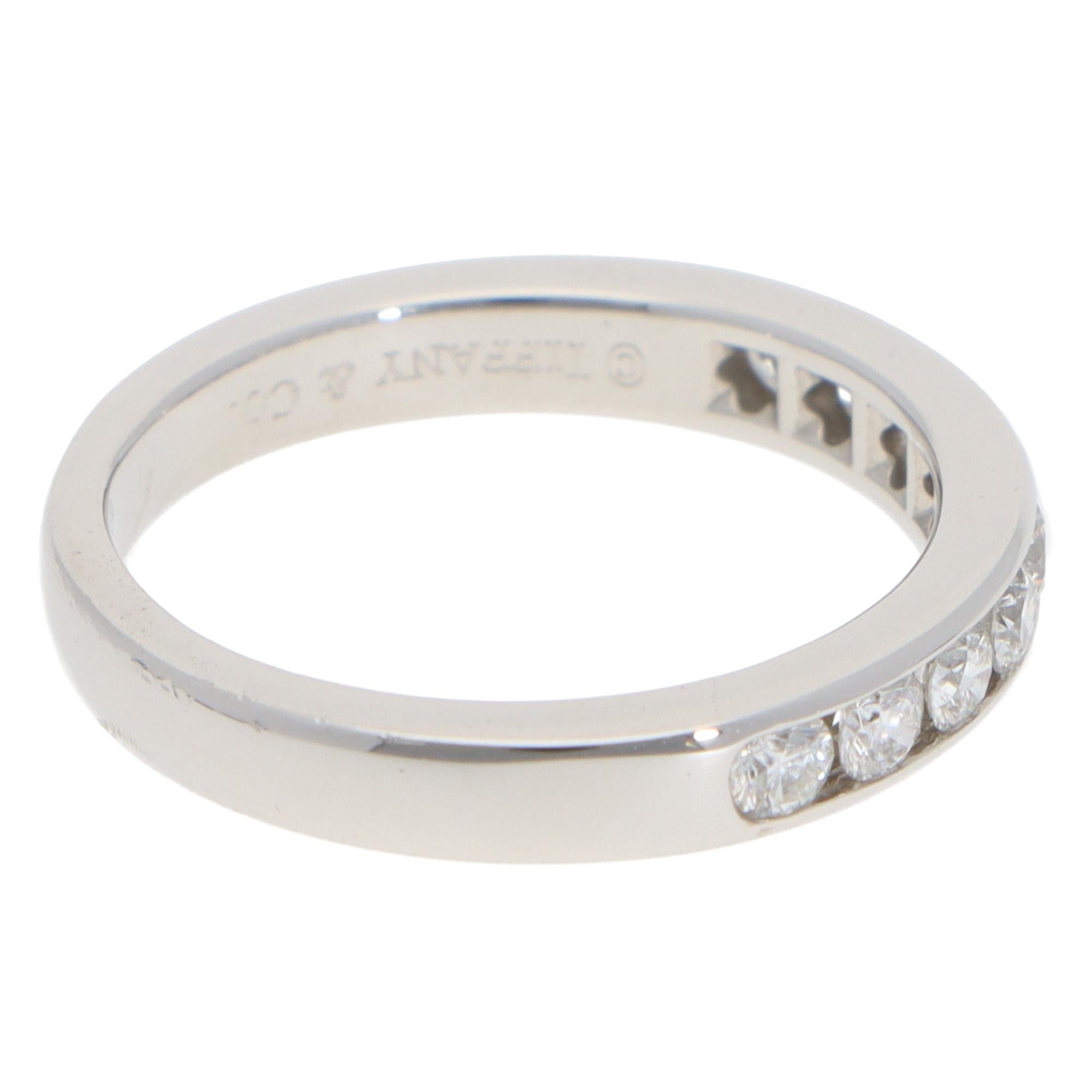Brilliant Cut Vintage Tiffany & Co. Diamond Half Eternity Ring in Platinum For Sale