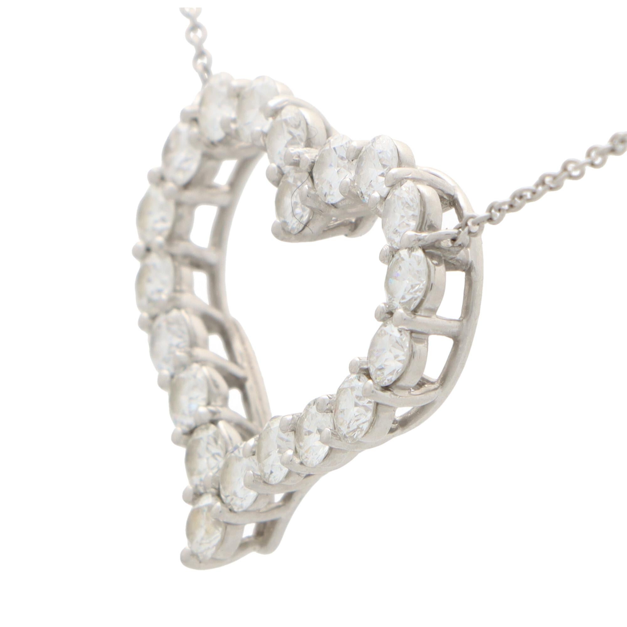 Modern Vintage Tiffany & Co. Diamond Heart Pendant Necklace Set in Platinum