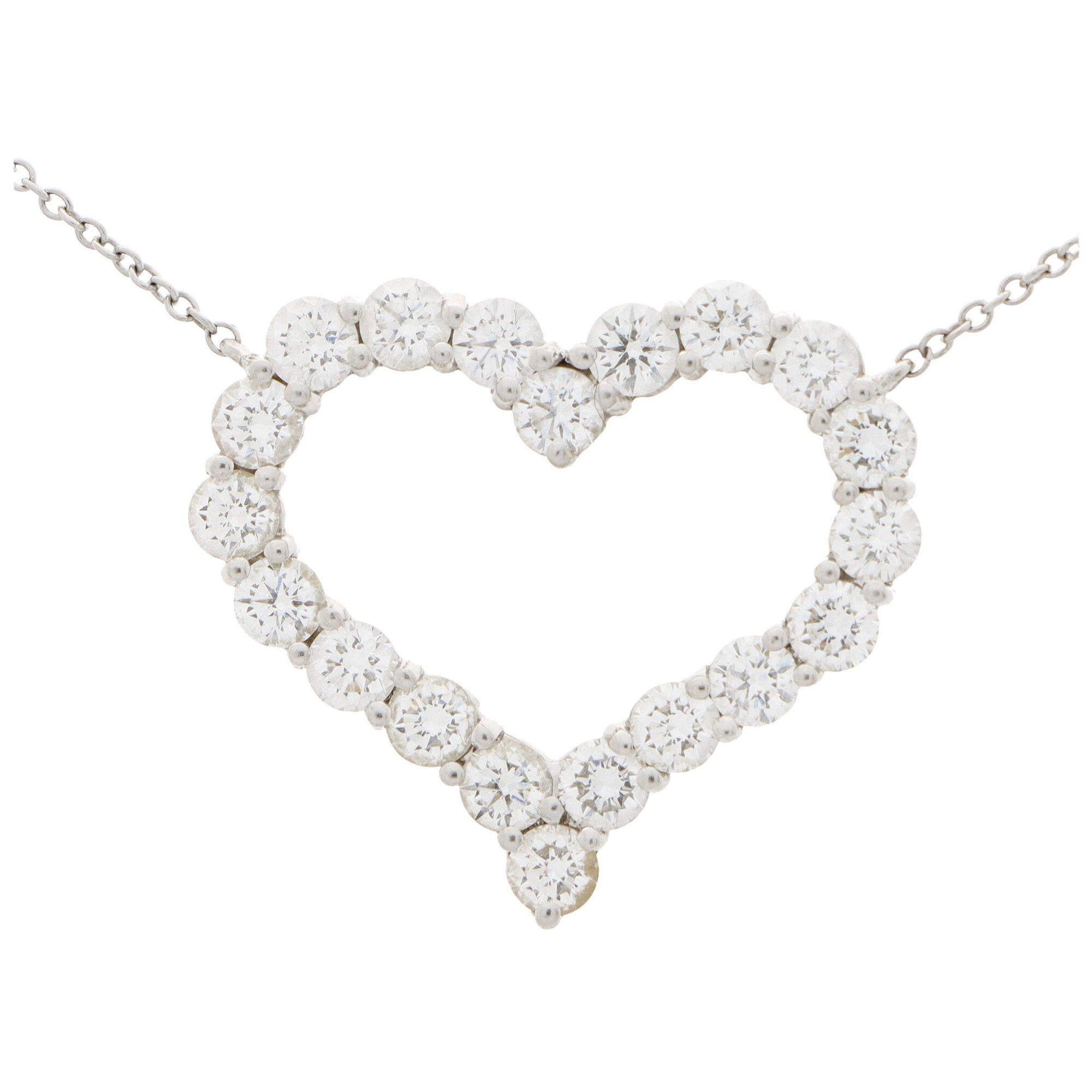 Vintage Tiffany & Co. Diamond Heart Pendant Necklace Set in Platinum