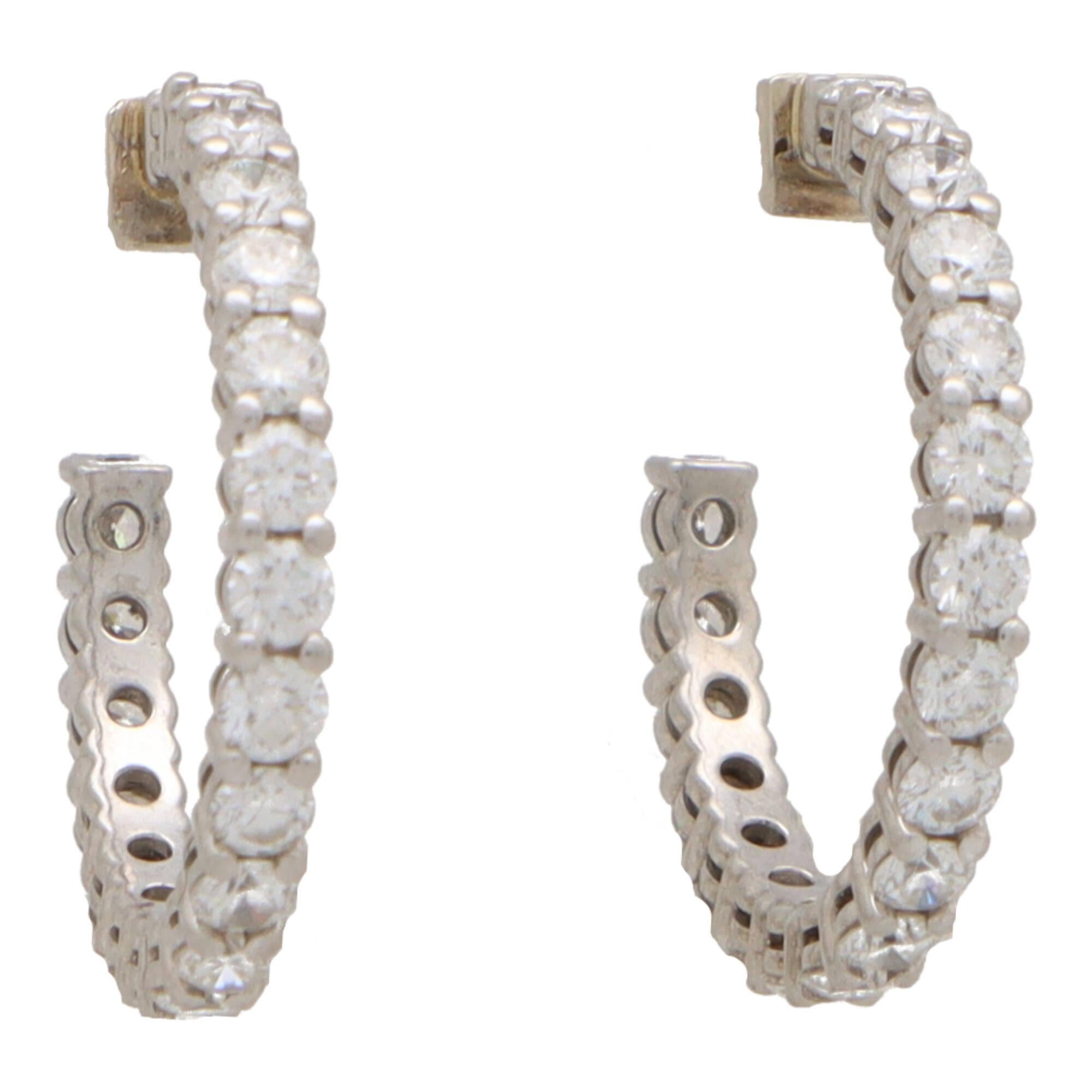 Round Cut Vintage Tiffany & Co. Diamond Hoop Earrings Set in Platinum