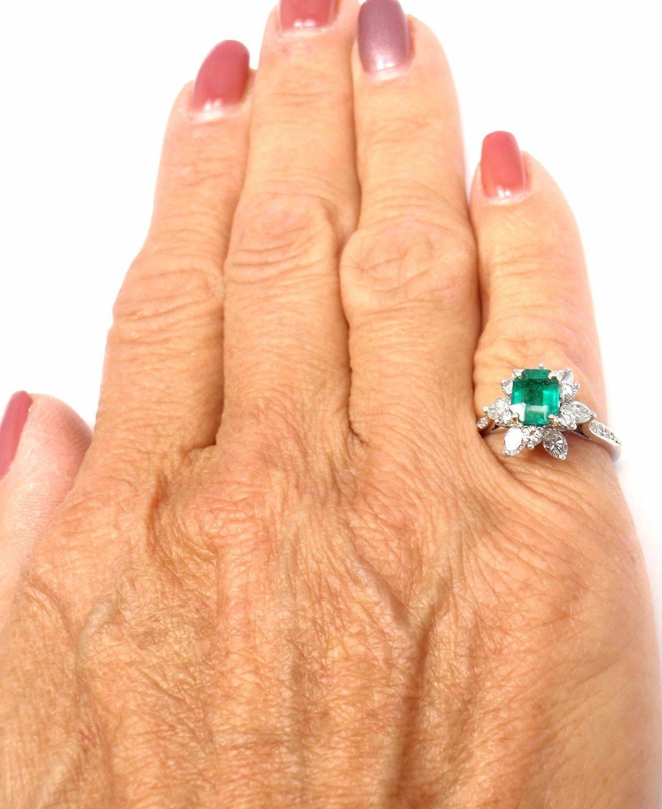 Vintage Tiffany & Co. Diamond Irid Platinum Emerald Cocktail Ring 2