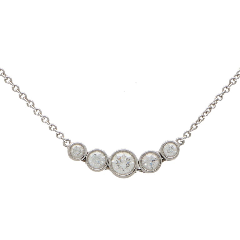 Round Cut Vintage Tiffany & Co. Diamond Jazz Necklace in Platinum