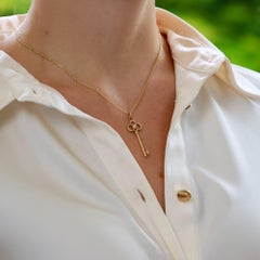 Vintage Tiffany & Co. Diamond Key Pendant Set in 18k Yellow Gold