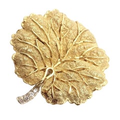 Vintage Tiffany & Co Diamond Leaf Yellow Gold Pin Brooch