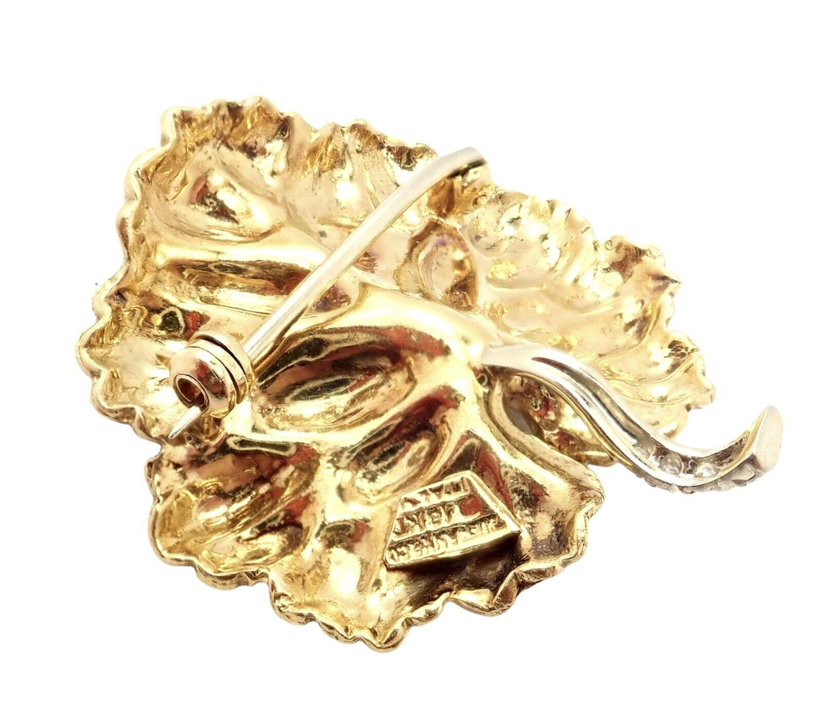 Brilliant Cut Vintage Tiffany & Co Diamond Leaf Yellow Gold Pin Brooch