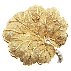 Vintage Tiffany & Co Diamond Leaf Yellow Gold Pin Brooch