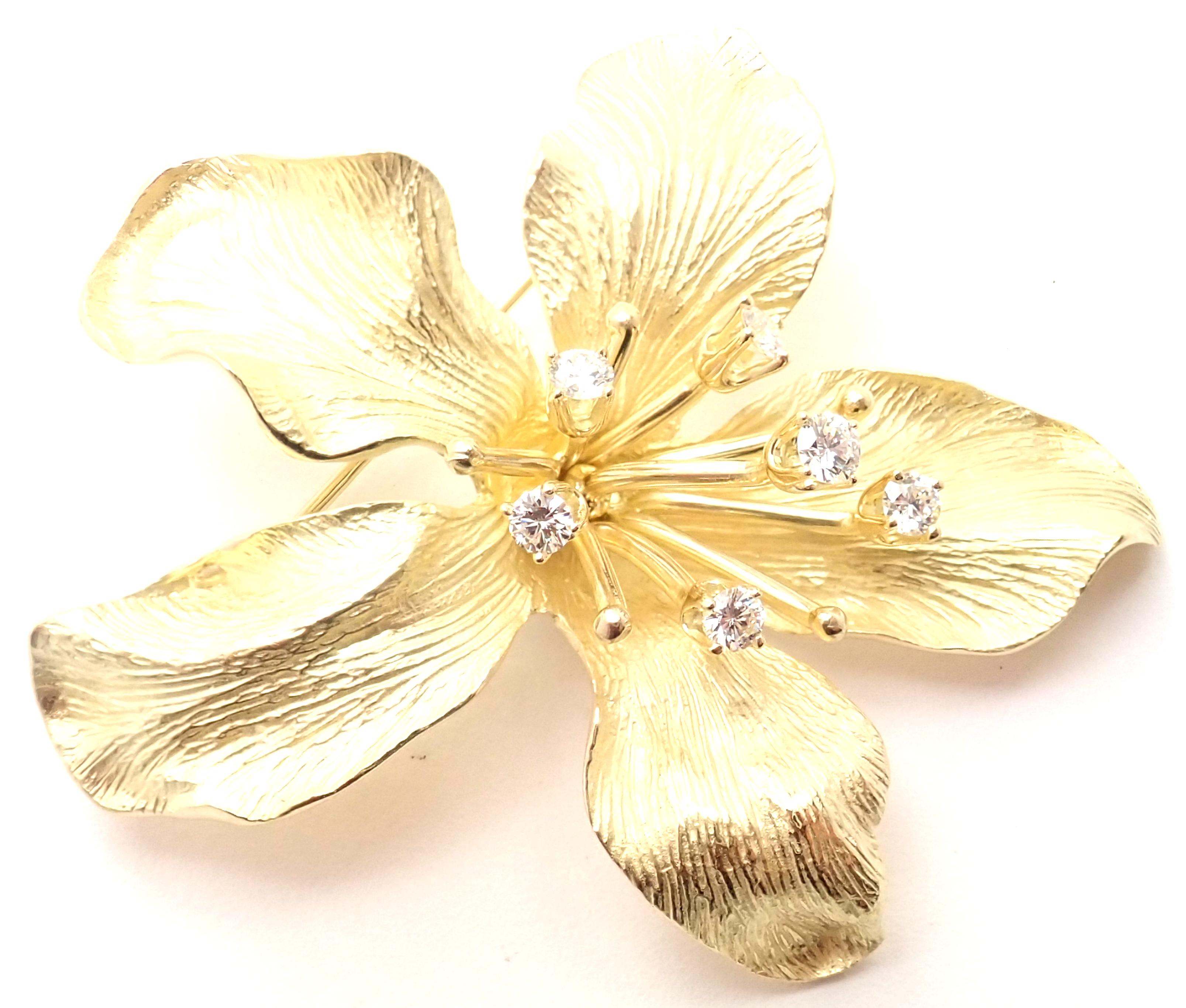Vintage Tiffany & Co Diamond Lily Flower Yellow Gold Brooch Pin 2