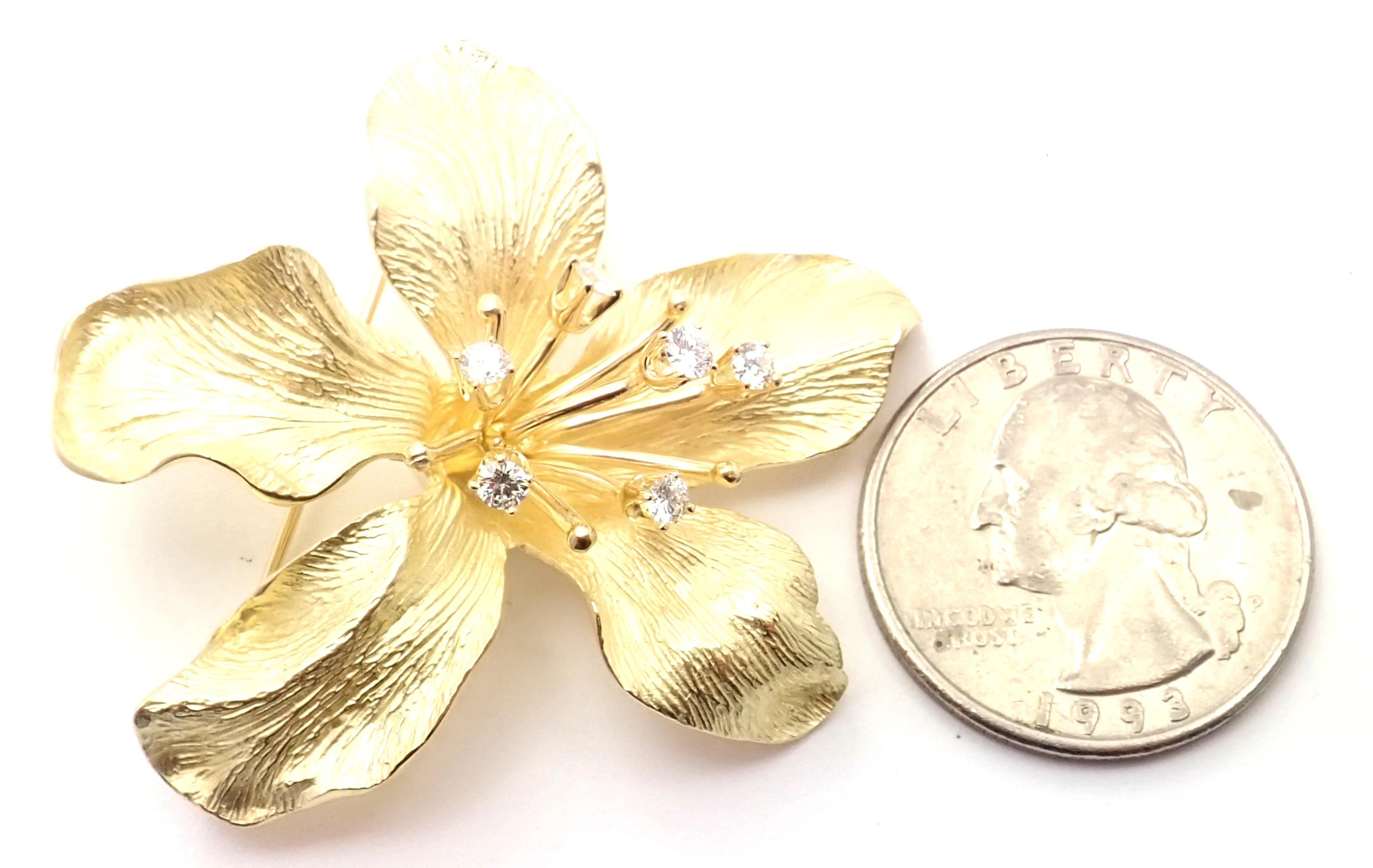 Vintage Tiffany & Co Diamond Lily Flower Yellow Gold Brooch Pin 3
