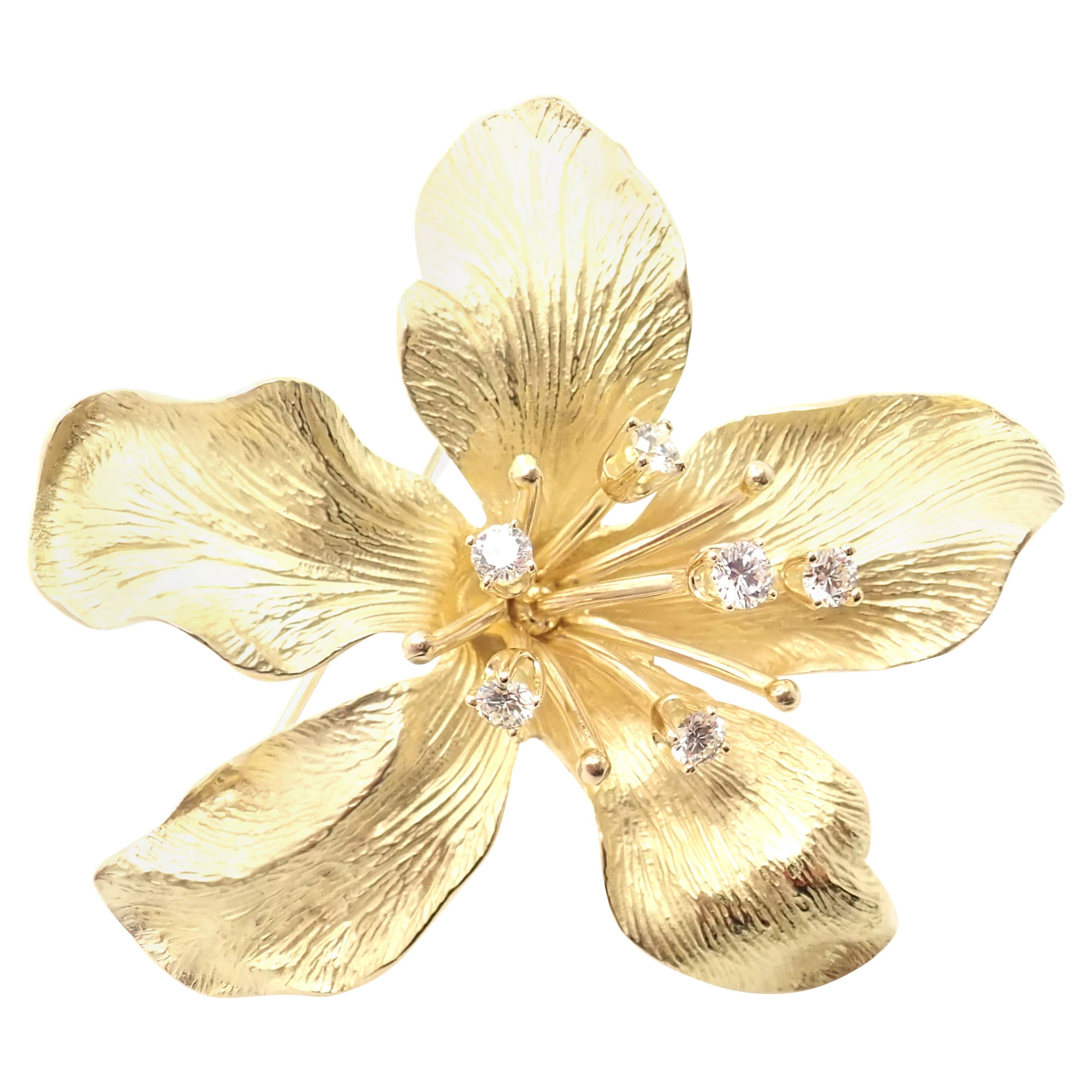 Vintage Tiffany & Co Diamond Lily Flower Yellow Gold Brooch Pin