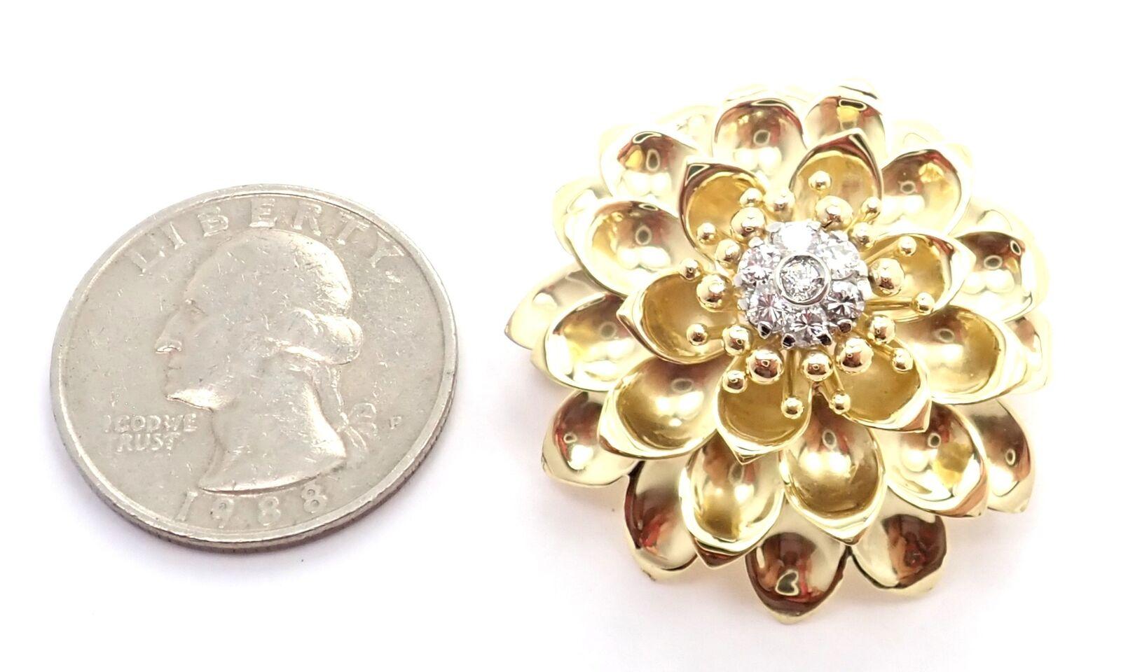 Women's or Men's Vintage Tiffany & Co Diamond Lotus Flower Yellow Gold Brooch Pin