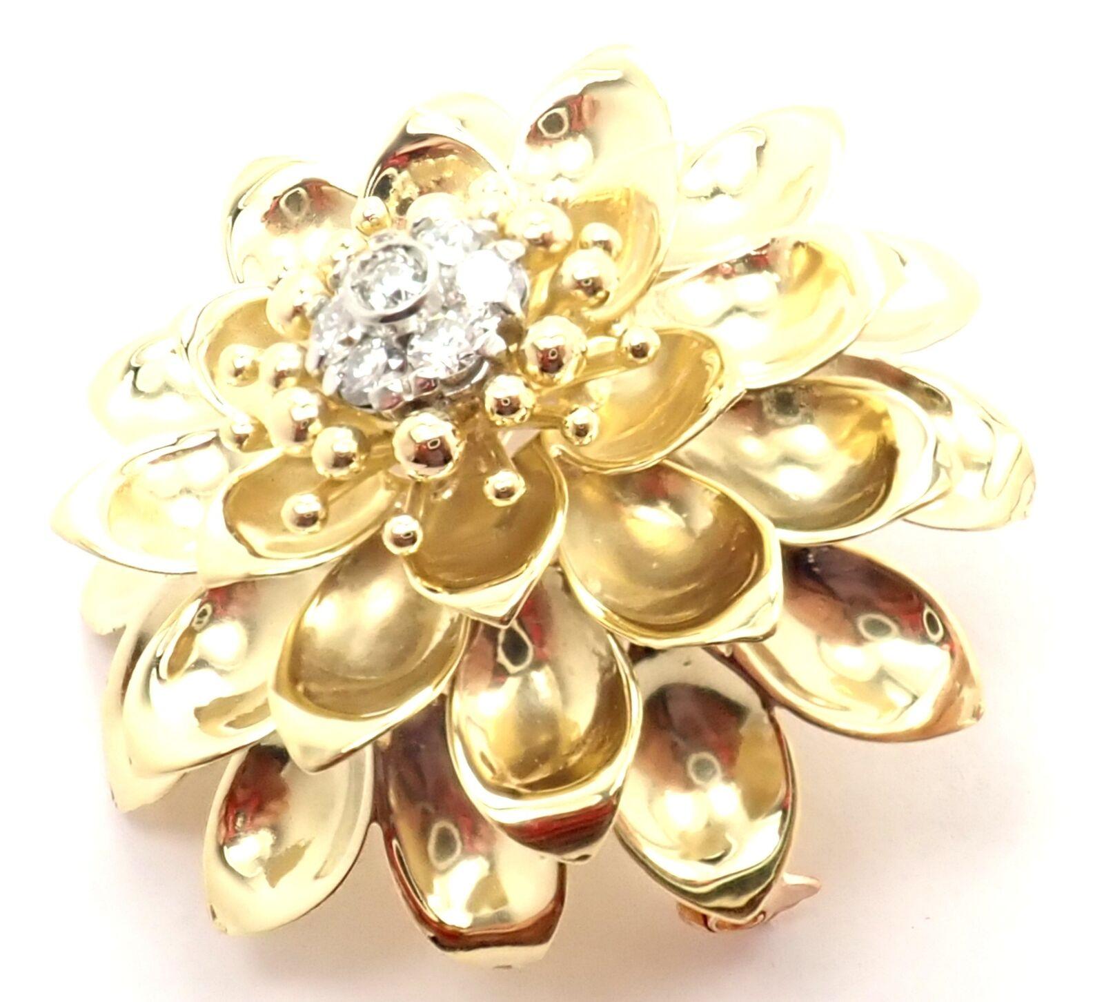 Vintage Tiffany & Co Diamond Lotus Flower Yellow Gold Brooch Pin 2
