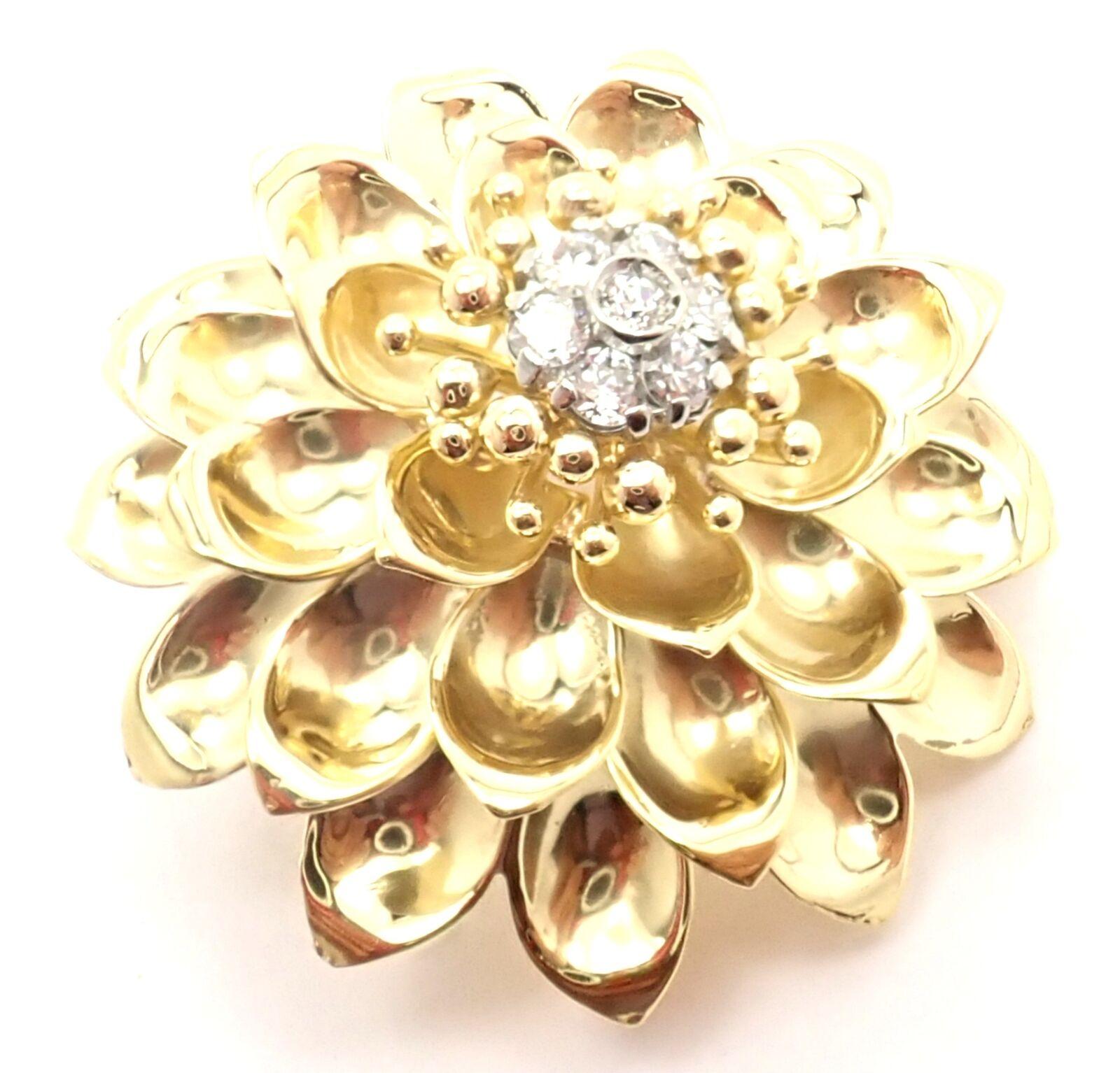 Vintage Tiffany & Co Diamond Lotus Flower Yellow Gold Brooch Pin 3