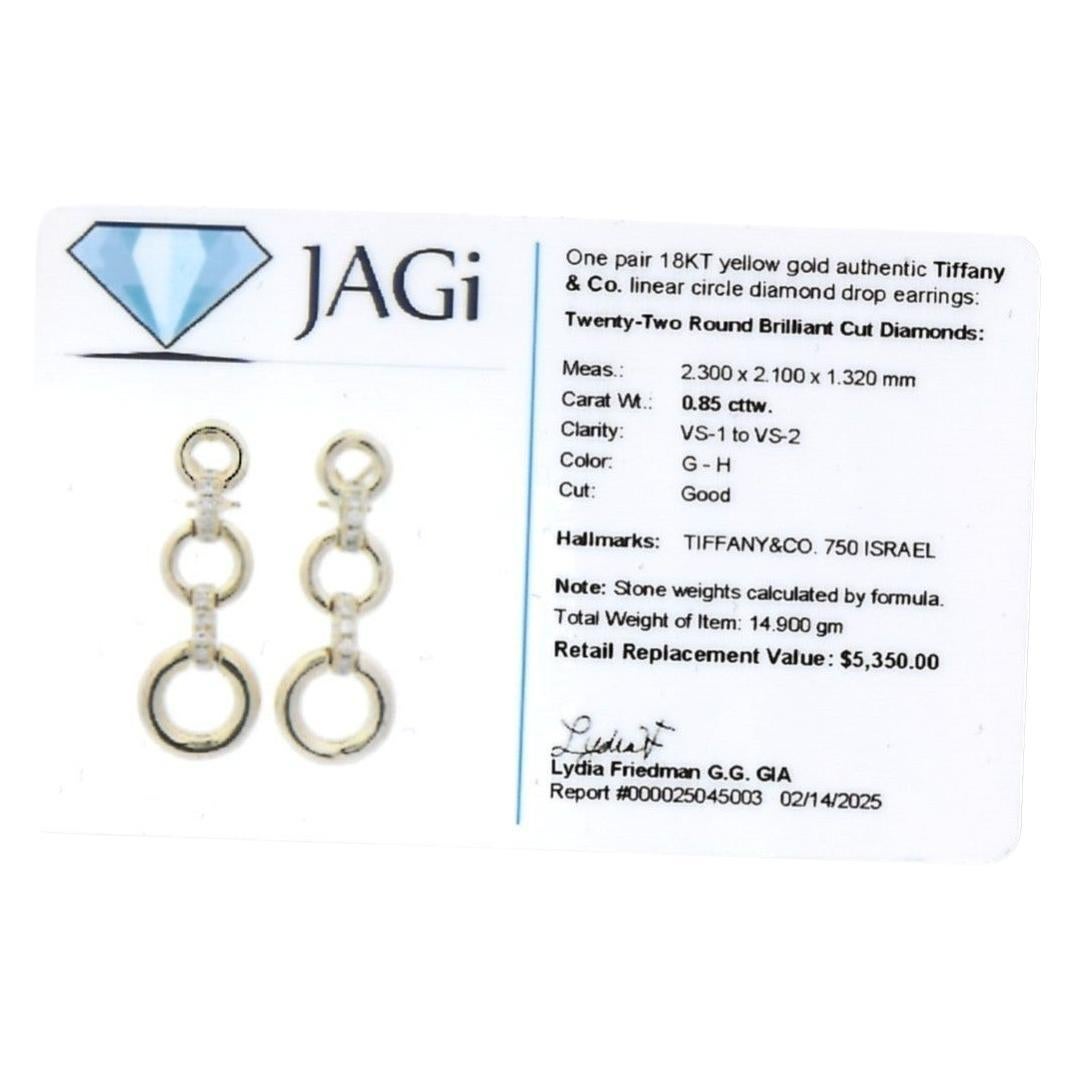 Vintage Tiffany & Co. Diamond Open Circle Drop Earrings in 18 Karat Yellow Gold For Sale 5